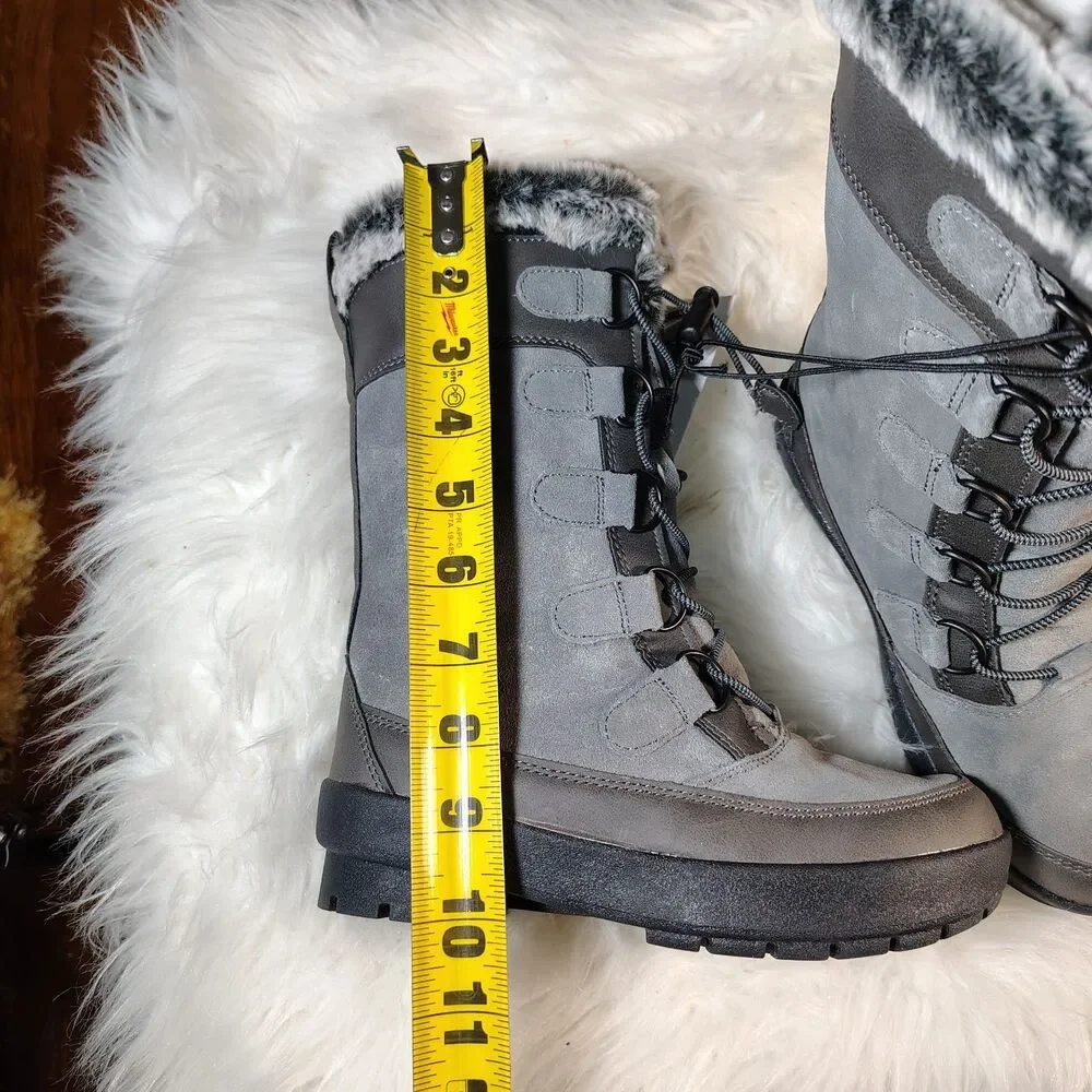 Insulated Winter Boot Grey Suede W Faux Fur Lining All In Motion Girls Sz 1 NWTS